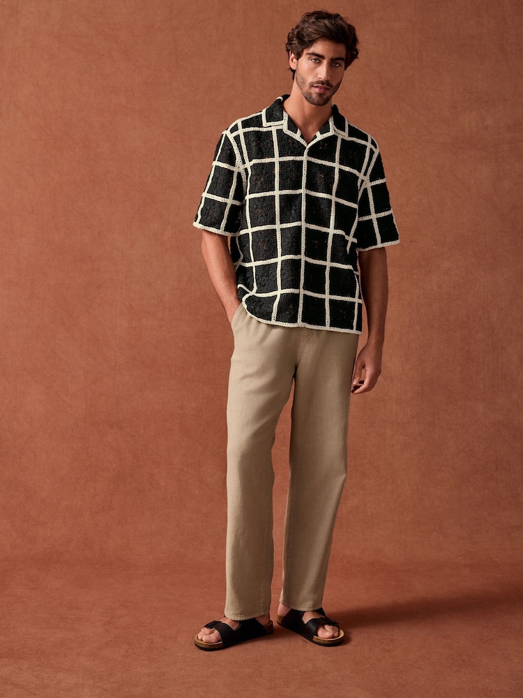 Black/White Crochet Textured Short Sleeve Shirt - Image 2 of 9