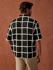 Black/White Crochet Textured Short Sleeve Shirt - Image 3 of 9