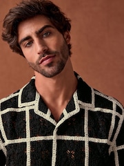 Black/White Crochet Textured Short Sleeve Shirt - Image 5 of 9
