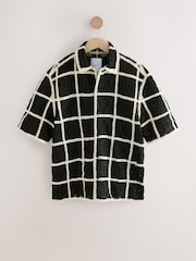 Black/White Crochet Textured Short Sleeve Shirt - Image 7 of 9