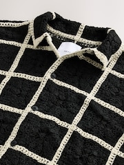 Black/White Crochet Textured Short Sleeve Shirt - Image 9 of 9