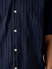 Navy Blue 100% Cotton Textured Stripe Short Sleeve Shirt - Image 5 of 8