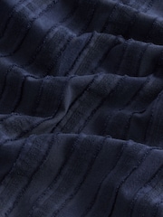 Navy Blue 100% Cotton Textured Stripe Short Sleeve Shirt - Image 7 of 8