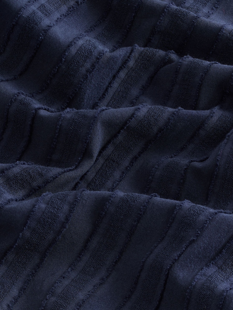 Navy Blue 100% Cotton Textured Stripe Short Sleeve Shirt - Image 7 of 8