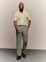 Светло-бежевый - Short Sleeve Crochet Shirt with Cuban Collar - Изображение 2 из 7