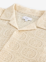 Светло-бежевый - Short Sleeve Crochet Shirt with Cuban Collar - Изображение 7 из 7