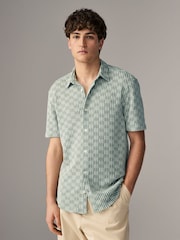 Green Textured Crochet Short Sleeve Shirt - Image 4 of 8