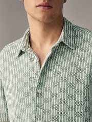 Green Textured Crochet Short Sleeve Shirt - Image 5 of 8