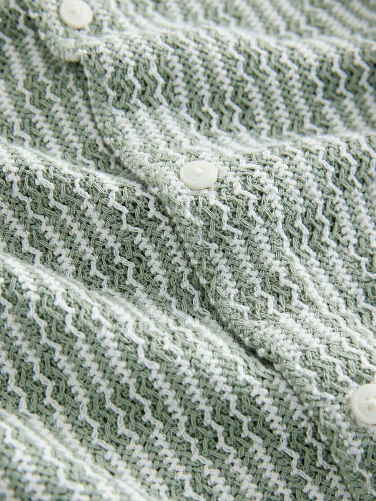 Green Textured Crochet Short Sleeve Shirt - Image 8 of 8