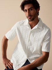 Ecru Cream 100% Cotton Textured Broderie Short Sleeve Shirt - Image 1 of 8