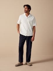 Ecru Cream 100% Cotton Textured Broderie Short Sleeve Shirt - Image 3 of 8