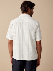 Ecru Cream 100% Cotton Textured Broderie Short Sleeve Shirt - Image 4 of 8