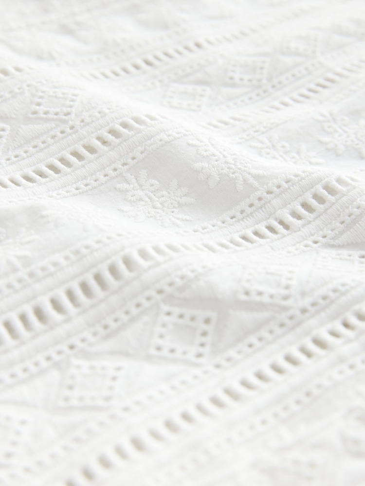 Ecru Cream 100% Cotton Textured Broderie Short Sleeve Shirt - Image 8 of 8