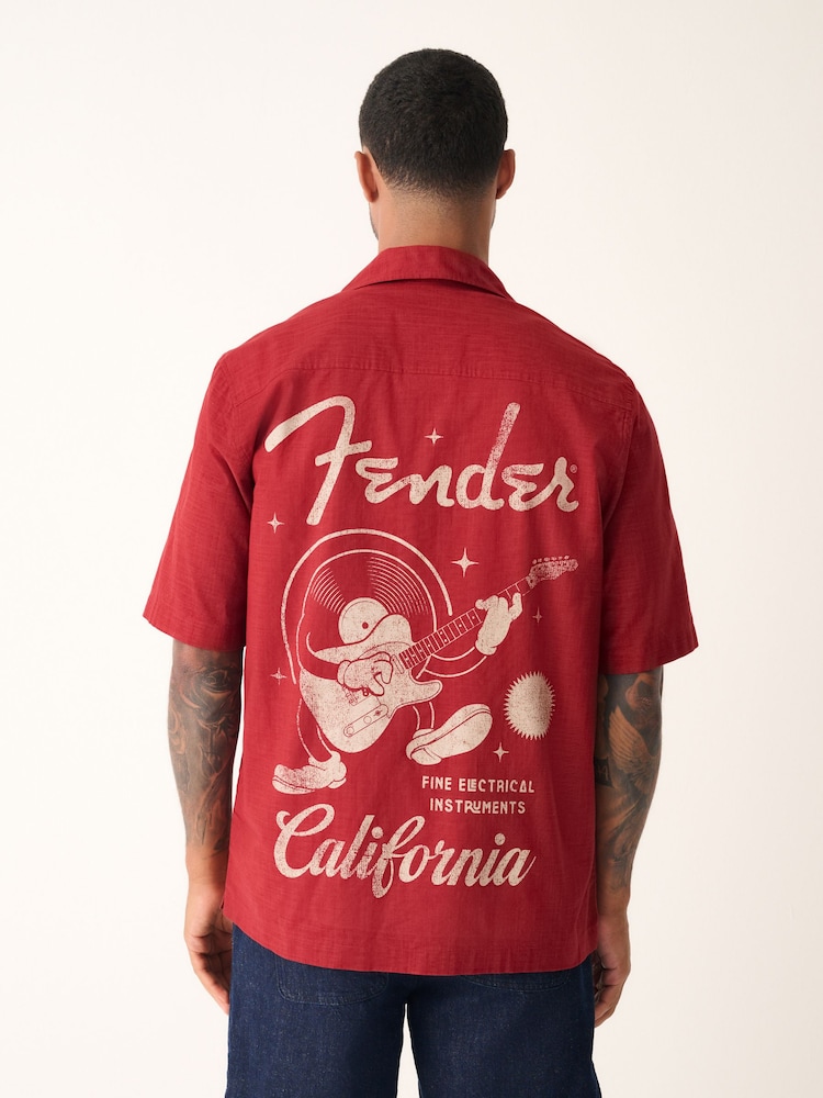 Red Fender Back Printed Short Sleeve 100% Cotton Shirt - Image 1 of 11 Red Fender Back Printed Short Sleeve 100% Cotton Shirt - Image 1 of 11