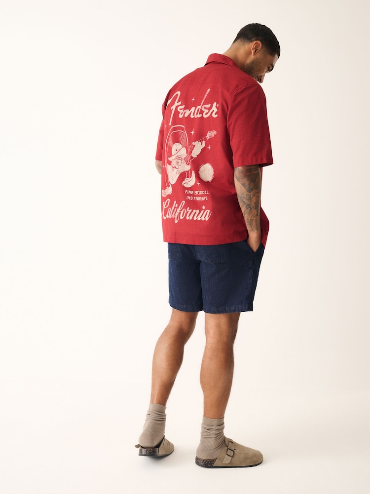 Red Fender Back Printed Short Sleeve 100% Cotton Shirt - Image 2 of 11 Red Fender Back Printed Short Sleeve 100% Cotton Shirt - Image 2 of 11