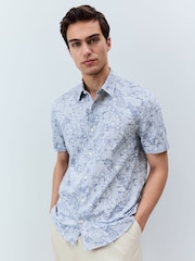 Blue Jacquard Printed Short Sleeve Shirt - Image 1 of 7