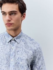 Blue Jacquard Printed Short Sleeve Shirt - Image 4 of 7