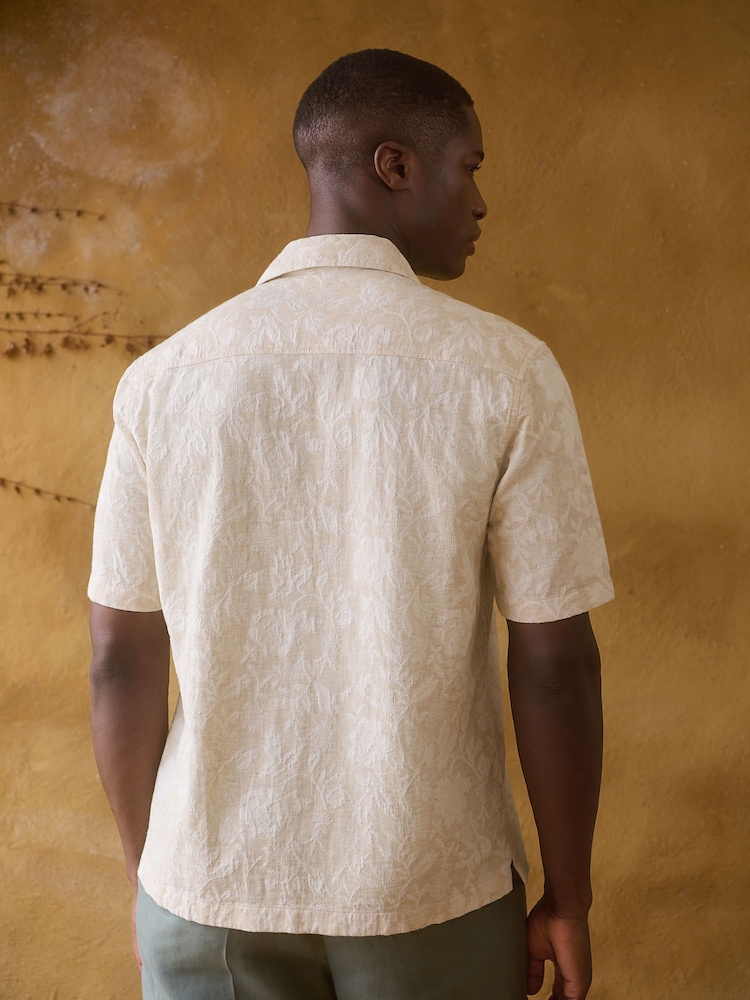 Neutral Jacquard Printed Short Sleeve Shirt - Image 3 of 7