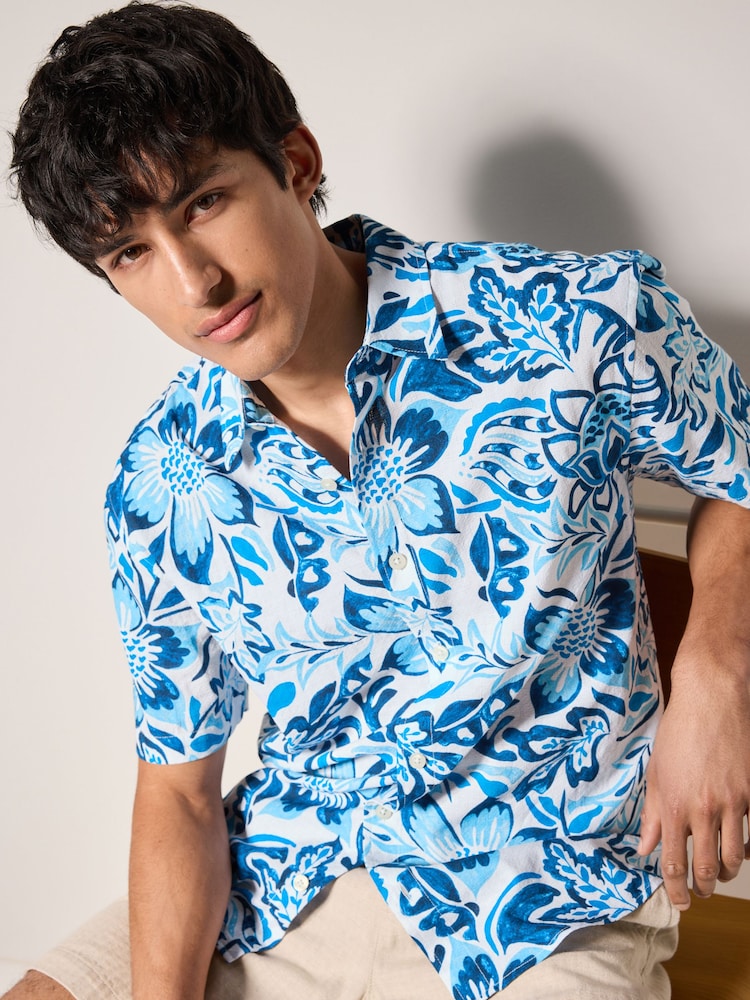 Azul - Watercolour Floral Printed Short Sleeve 100% Cotton Shirt - Imagen 1 de 9 Azul - Watercolour Floral Printed Short Sleeve 100% Cotton Shirt - Imagen 1 de 9