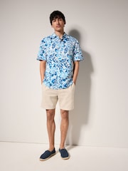 Blue Watercolour Floral Printed Short Sleeve 100% Cotton Shirt - Image 2 of 9