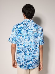 Blue Watercolour Floral Printed Short Sleeve 100% Cotton Shirt - Image 4 of 9