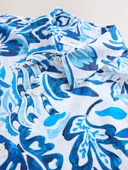 Blue Watercolour Floral Printed Short Sleeve 100% Cotton Shirt - Image 9 of 9