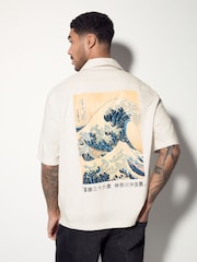Neutral 100% Cotton Hokusai Printed Short Sleeve Shirt - Image 1 of 9