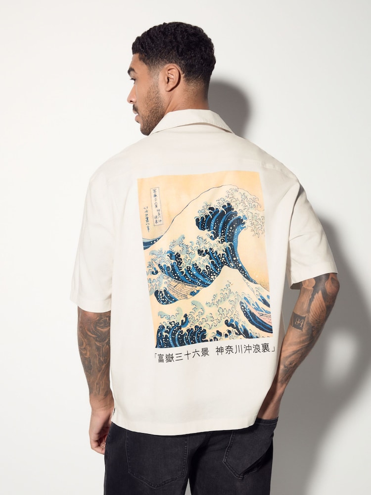 Neutral 100% Cotton Hokusai Printed Short Sleeve Shirt - Image 1 of 9