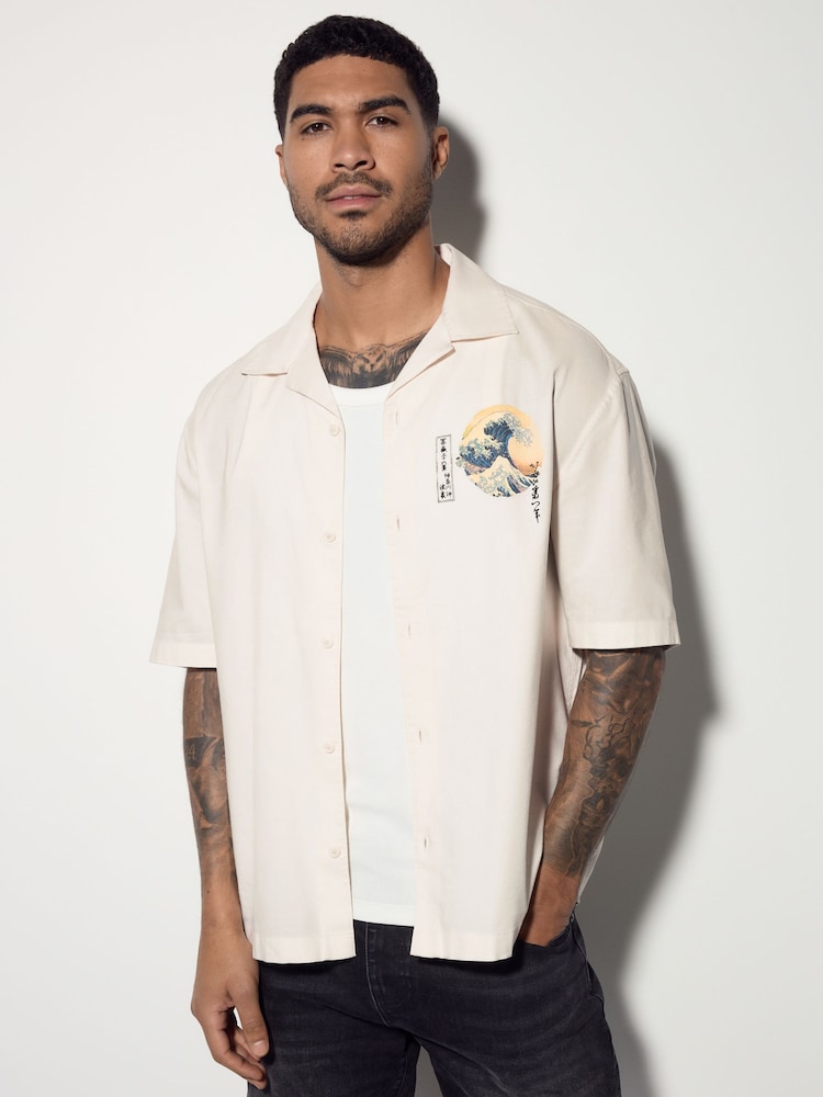 Neutral 100% Cotton Hokusai Printed Short Sleeve Shirt - Image 2 of 9
