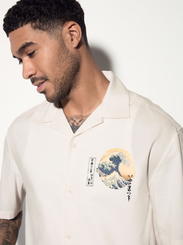 Neutral 100% Cotton Hokusai Printed Short Sleeve Shirt - Image 4 of 9