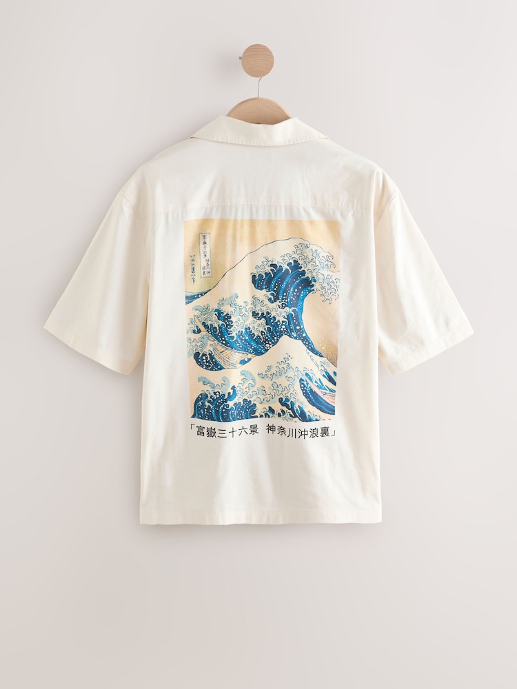 Neutral 100% Cotton Hokusai Printed Short Sleeve Shirt - Image 7 of 9