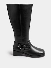 Yours Curve Black Extra Wide Fit Harness Detail Knee High Boots - Image 2 of 5