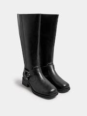 Yours Curve Black Extra Wide Fit Harness Detail Knee High Boots - Image 3 of 5