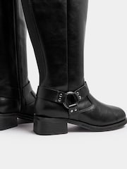 Yours Curve Black Extra Wide Fit Harness Detail Knee High Boots - Image 5 of 5