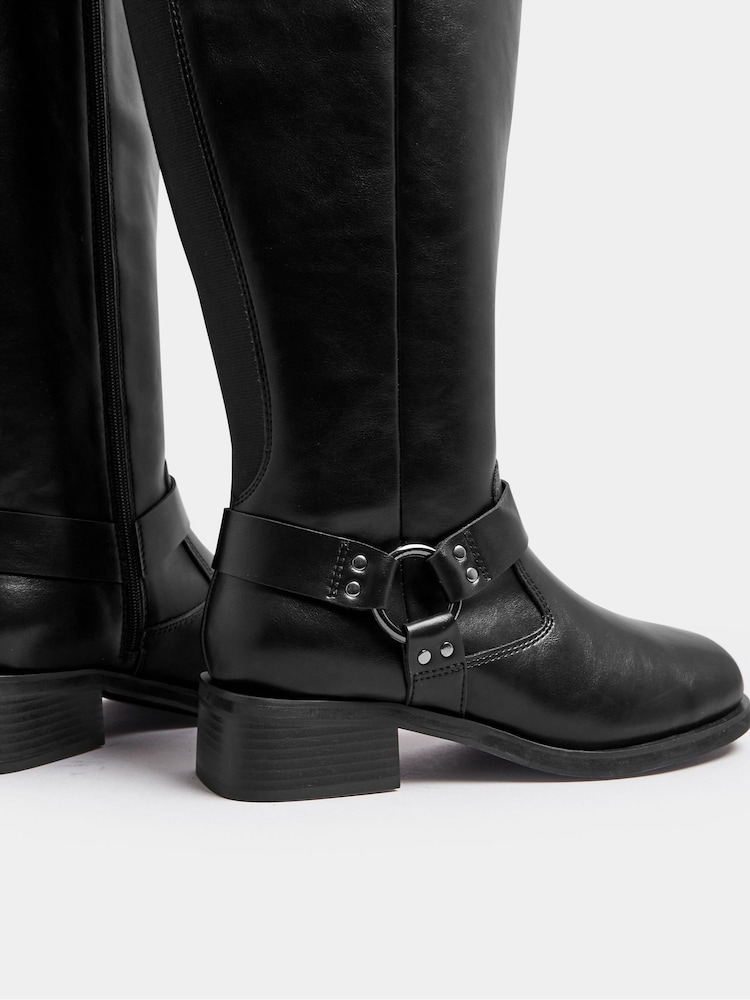 Yours Curve Black Extra Wide Fit Harness Detail Knee High Boots - Image 5 of 5