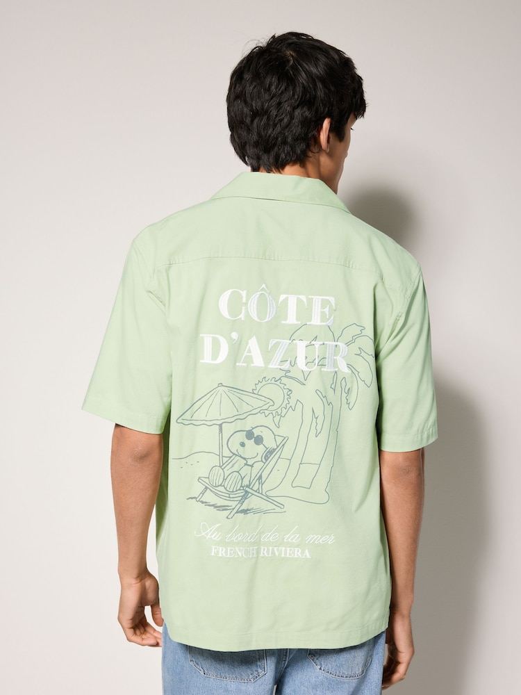 Green Snoopy Printed Short Sleeve Shirt - Image 1 of 10