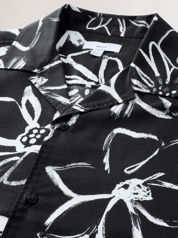 Monochrome Floral Printed Short Sleeve Shirt - Image 10 of 10