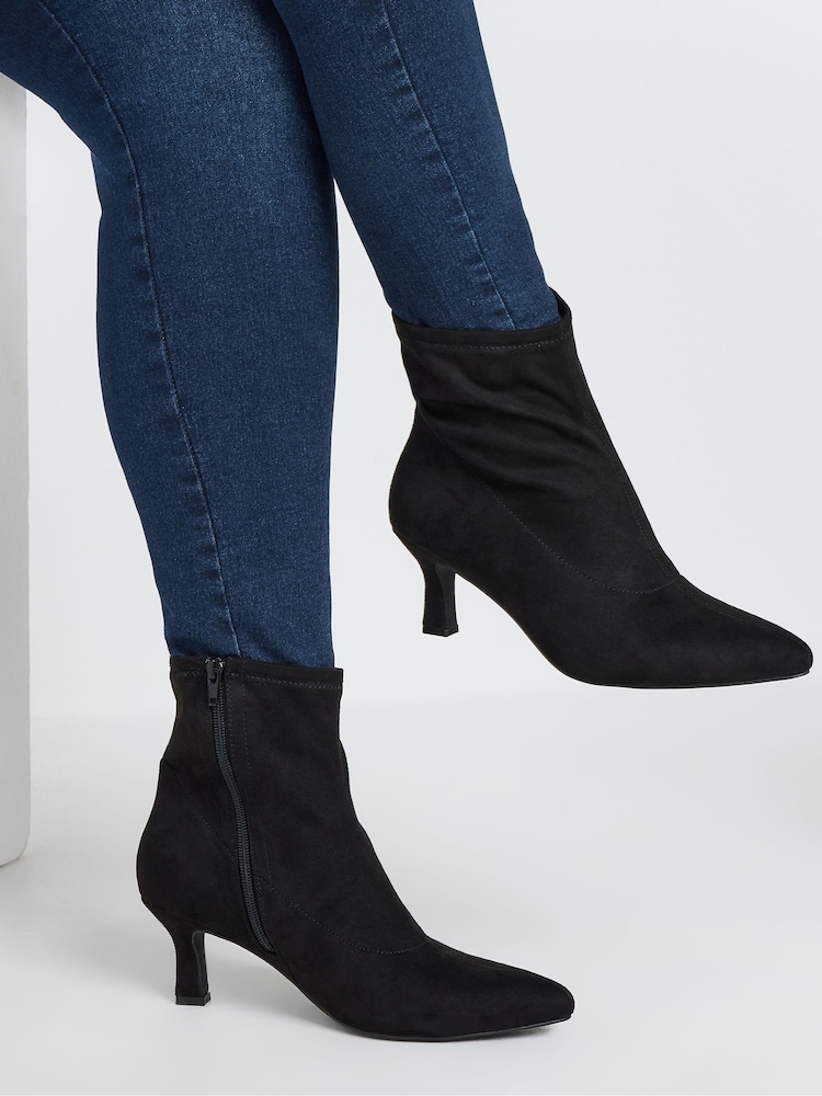 Yours Curve Black Extra-Wide Fit Pointed Heel Ankle Boots - Image 1 of 5