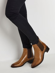 Long Tall Sally Brown Chelsea Ankle Block Heel Leather Boots - Image 1 of 5