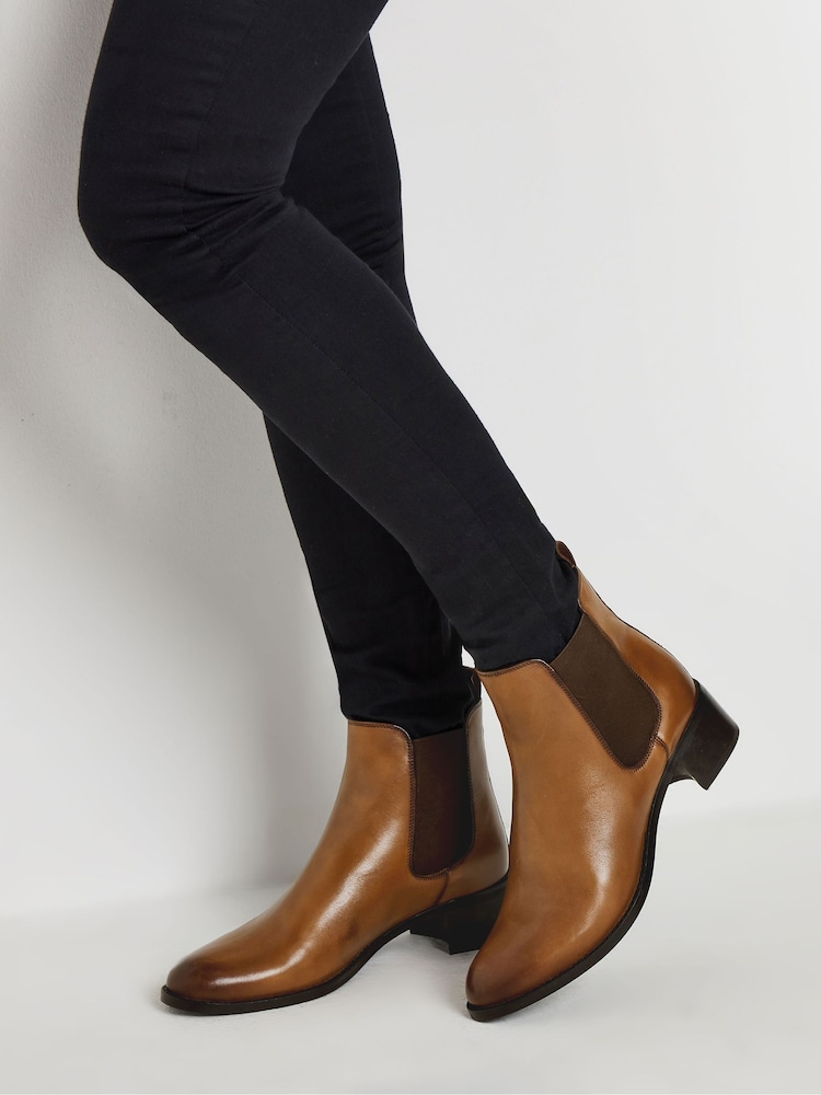 Long Tall Sally Brown Chelsea Ankle Block Heel Leather Boots - Image 1 of 5
