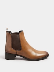 Long Tall Sally Brown Chelsea Ankle Block Heel Leather Boots - Image 2 of 5