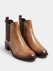 Long Tall Sally Brown Chelsea Ankle Block Heel Leather Boots - Image 3 of 5