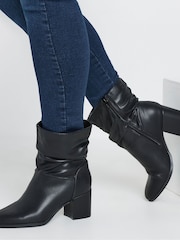 Yours Curve Black Extra Wide Fit Wide Fit Slouch Ankle PU Boots - Image 1 of 5