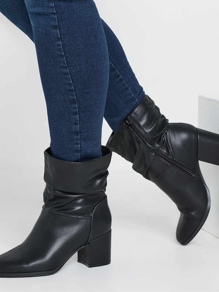 Yours Curve Black Extra Wide Fit Wide Fit Slouch Ankle PU Boots - Image 1 of 5