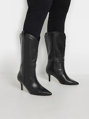 Yours Curve Black Extra Wide Fit Heeled Calf Western Boots - Image 1 of 5