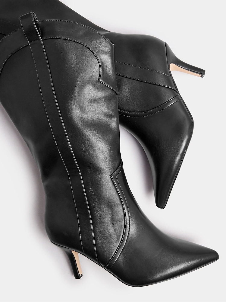 Yours Curve Black Extra Wide Fit Heeled Calf Western Boots - Image 5 of 5