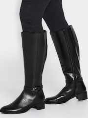 Long Tall Sally Black Knee High Block Heel Leather Boots - Image 1 of 5