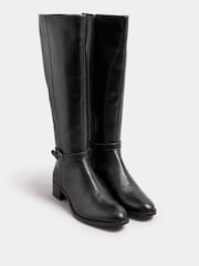 Long Tall Sally Black Knee High Block Heel Leather Boots - Image 2 of 5