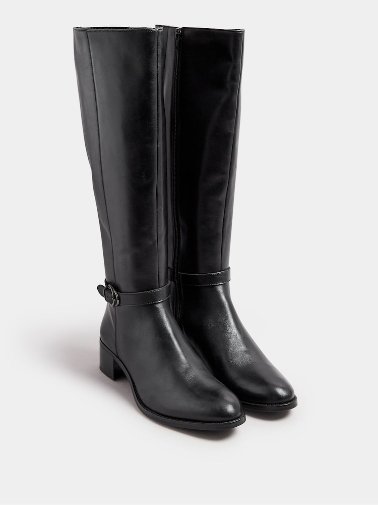 Long Tall Sally Black Knee High Block Heel Leather Boots - Image 2 of 5