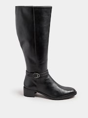 Long Tall Sally Black Knee High Block Heel Leather Boots - Image 3 of 5